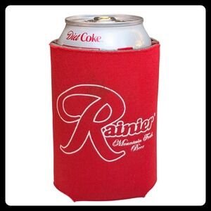 Rainier Beer Koozie Can Sleeve Cooler Red Neoprene Mountain Fresh Logo PNW